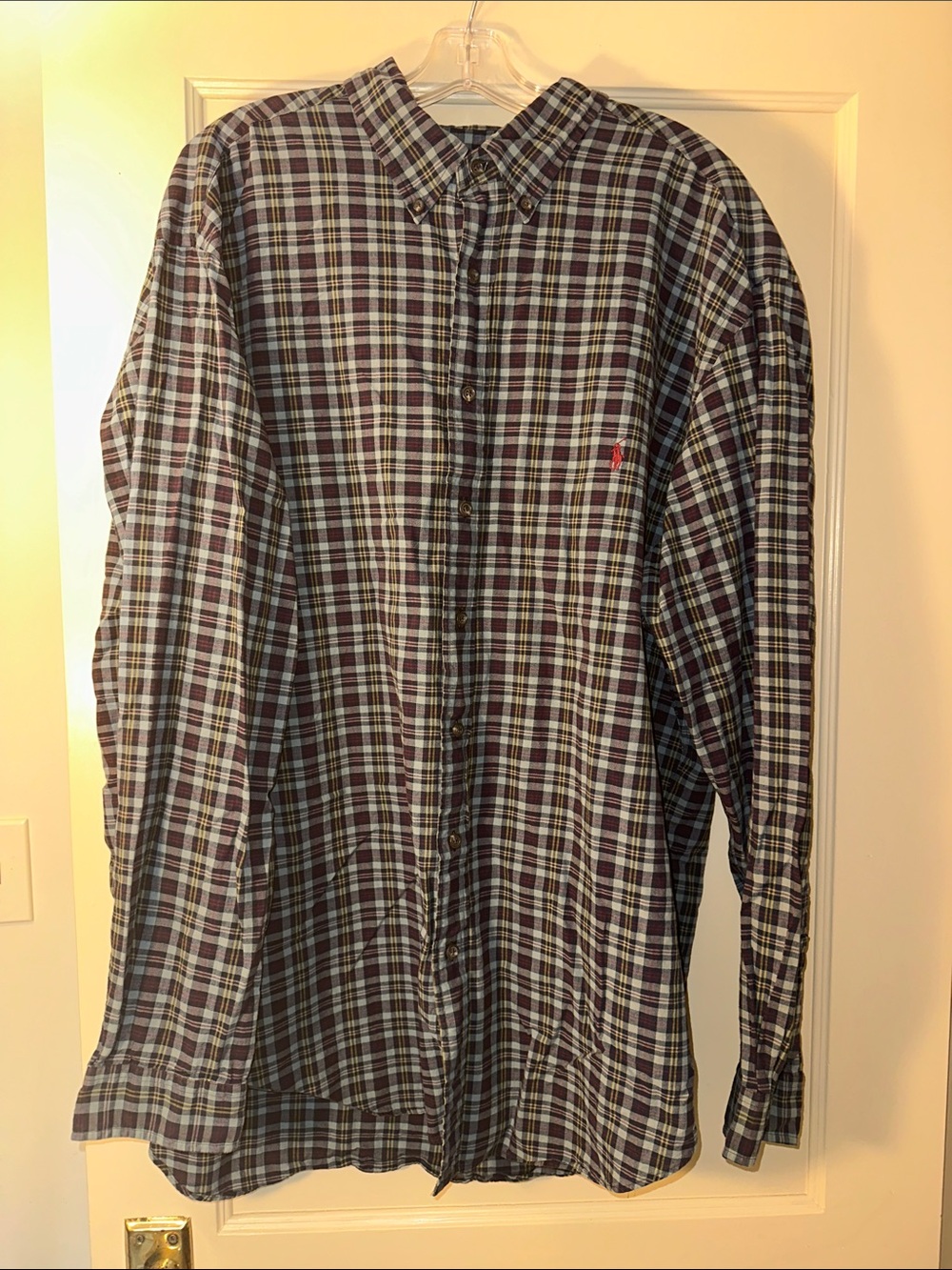 Polo by Ralph Lauren Burgundy, Grey, and Navy Plaid Button-Down Shirt